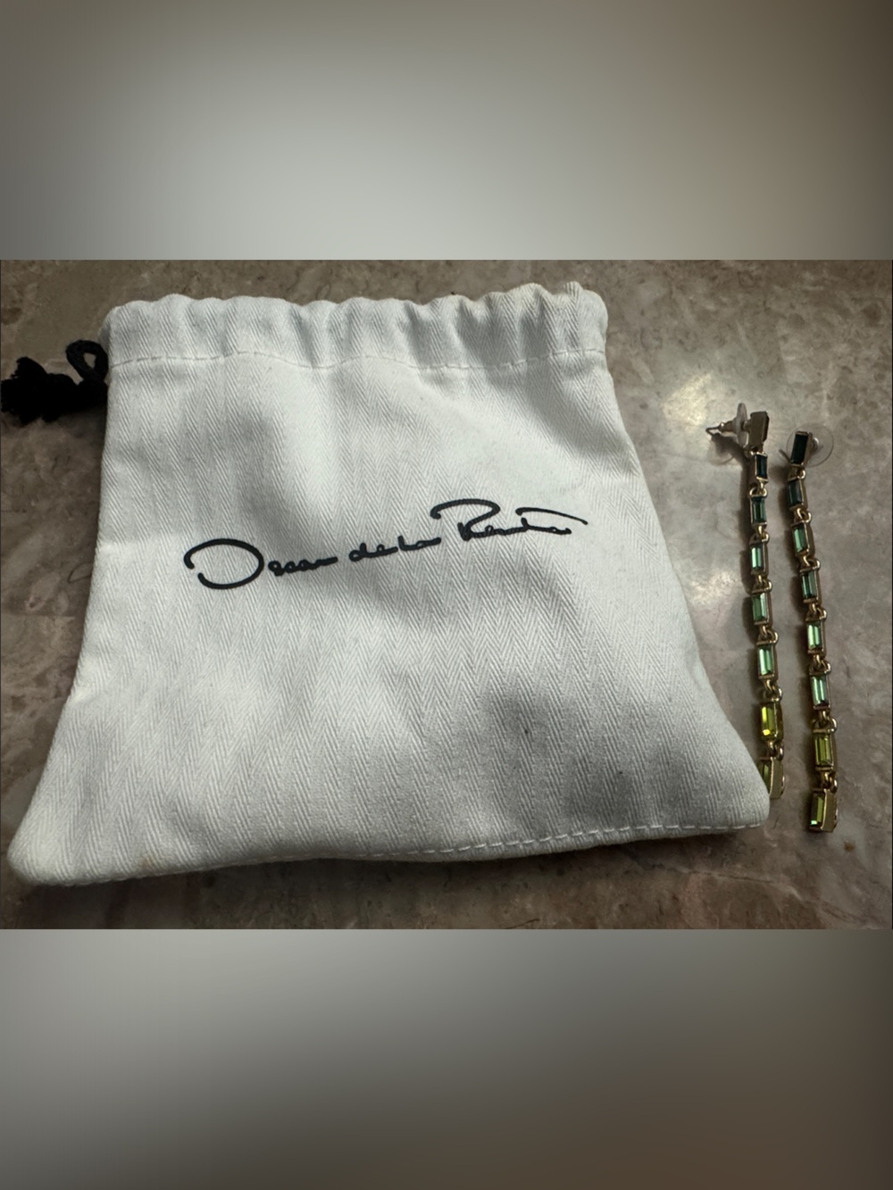 Oscar de la Renta Gold-Tone Baguette Stand Earrings with Green Crystals